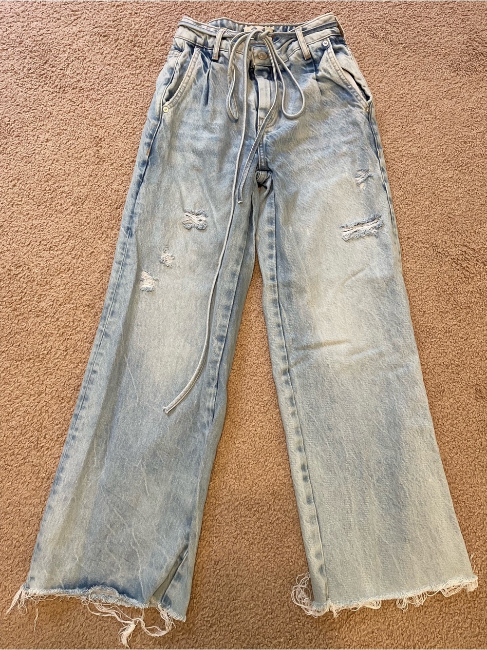 We The Free Distressed Wide-Leg Jeans
